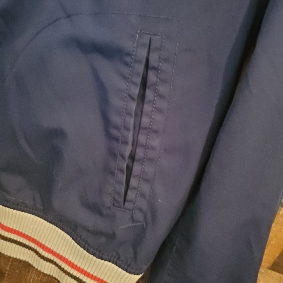 Vtg JC Penney Blue Bomber Jacket Lined Red White Blue Trim USA Vibes Mens S Lrge - Picture 4 of 13